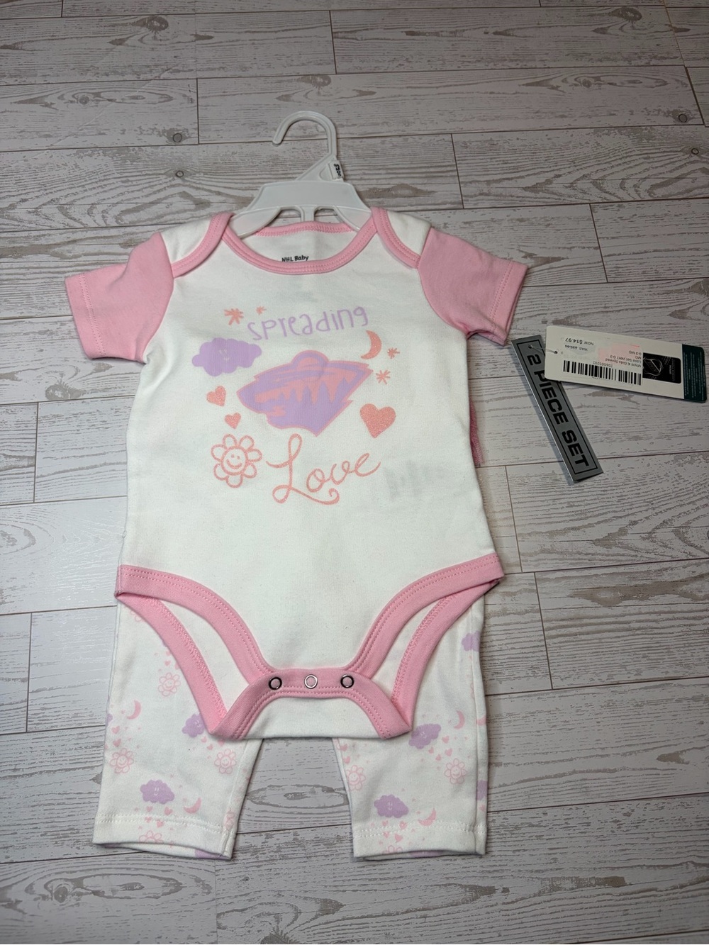 NHL Pink, White & Purple “Minnesota Wild” Spreading Love' Baby Two-Piece 0/3M